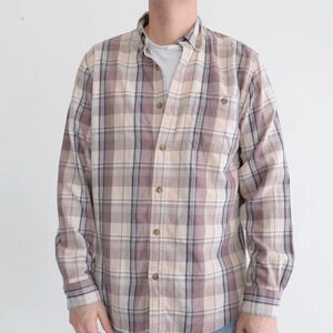 Weatherproof Purple And Cream Checker Print Button Up  Dress Shirt Size Medium